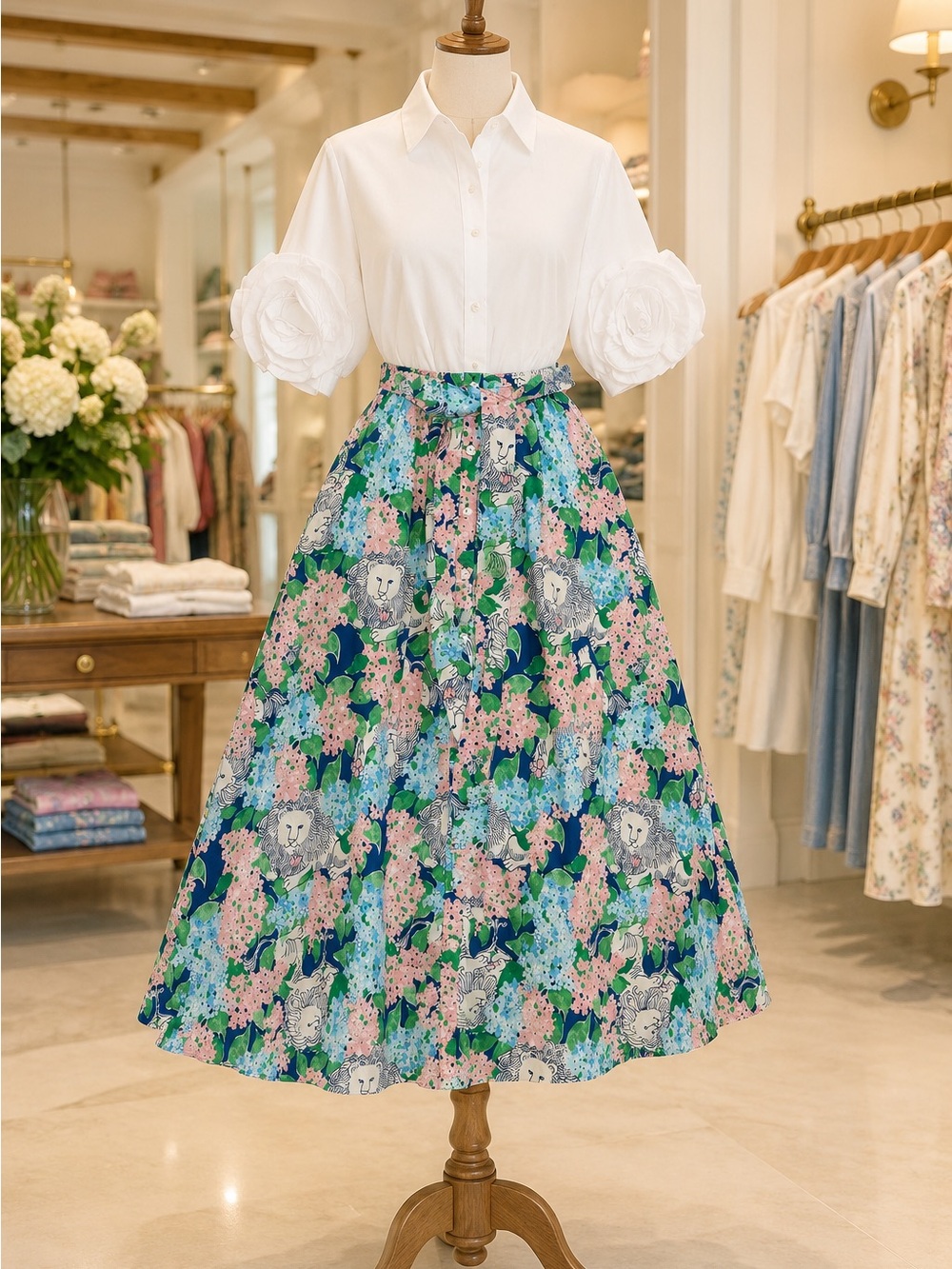 Lilly Pulitzer bonair shirt dress A-Line Midi Skirt with Pastel Lion Print NWT